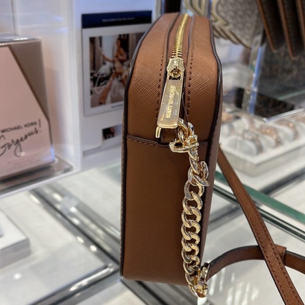 Michael Kors Jet Set Item Large East West Zip Crossbody Leather Luggage - Picture 11 of 16